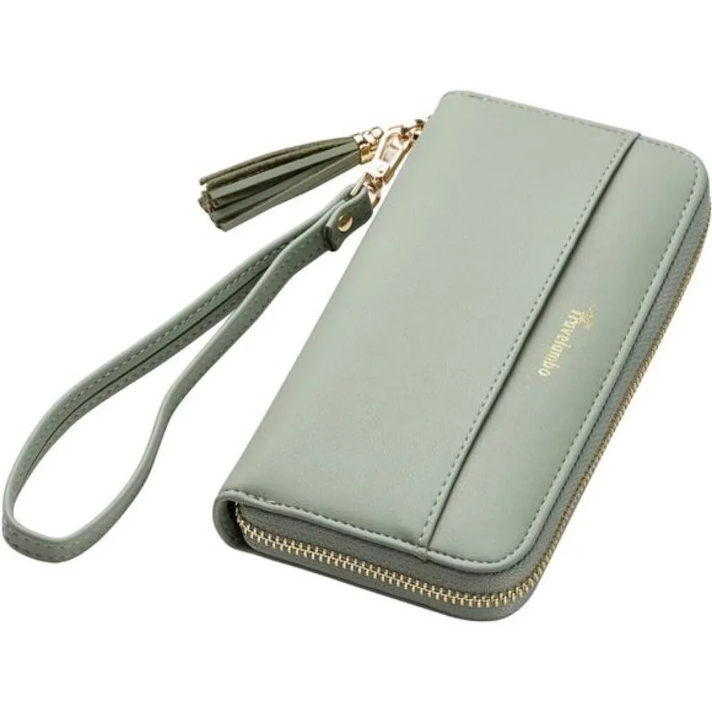Travelambo Womens RFID Long Wallet Clutch Purse with Tassel Wrist Strap